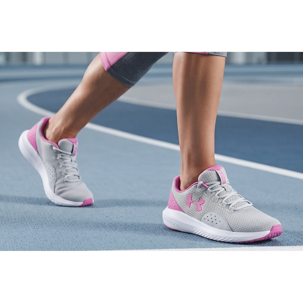 Under Armour Charged Surge Running Shoes Womens 10 Grey Pink New Athletic